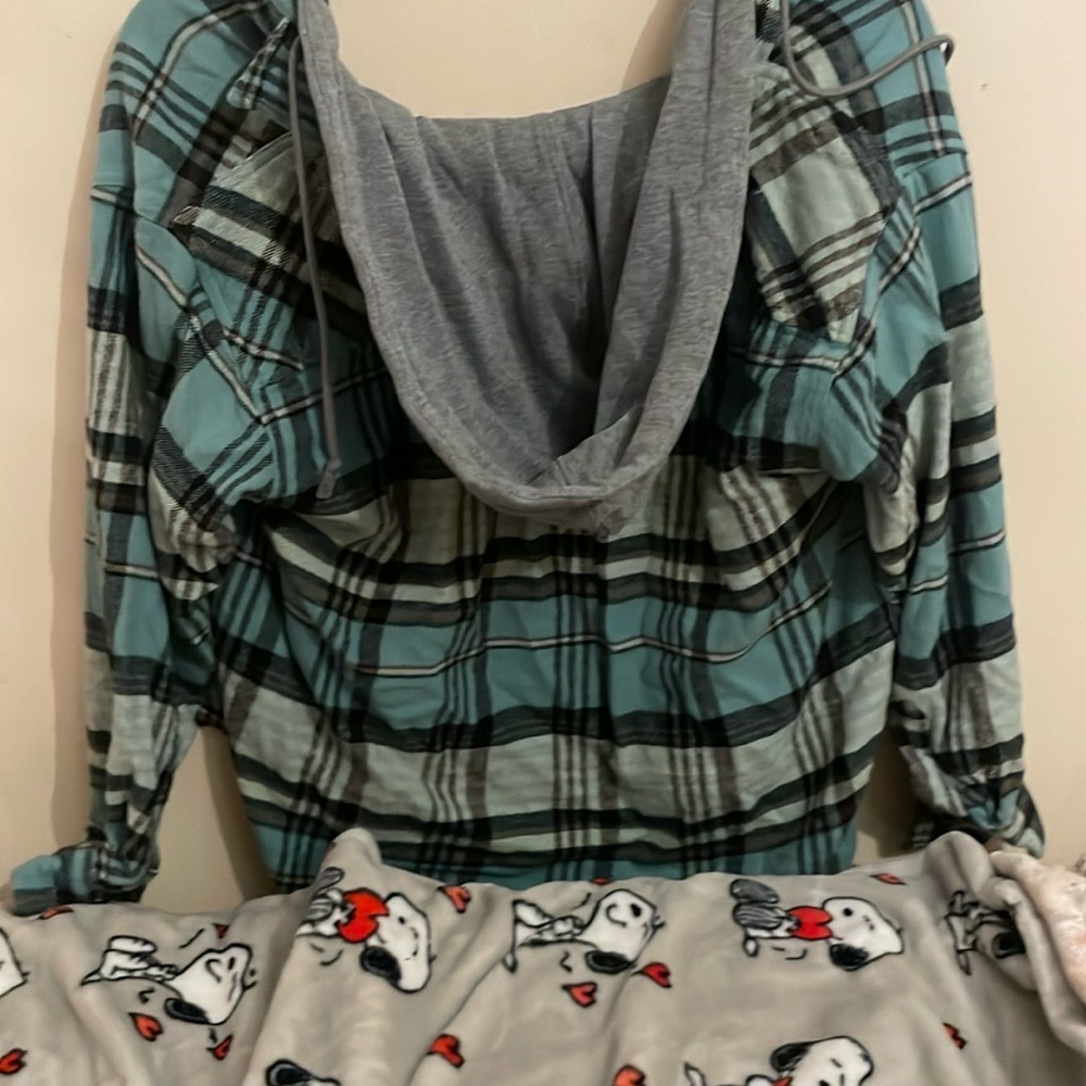 Arizona Jean Company Teal and Black Plaid Shirt